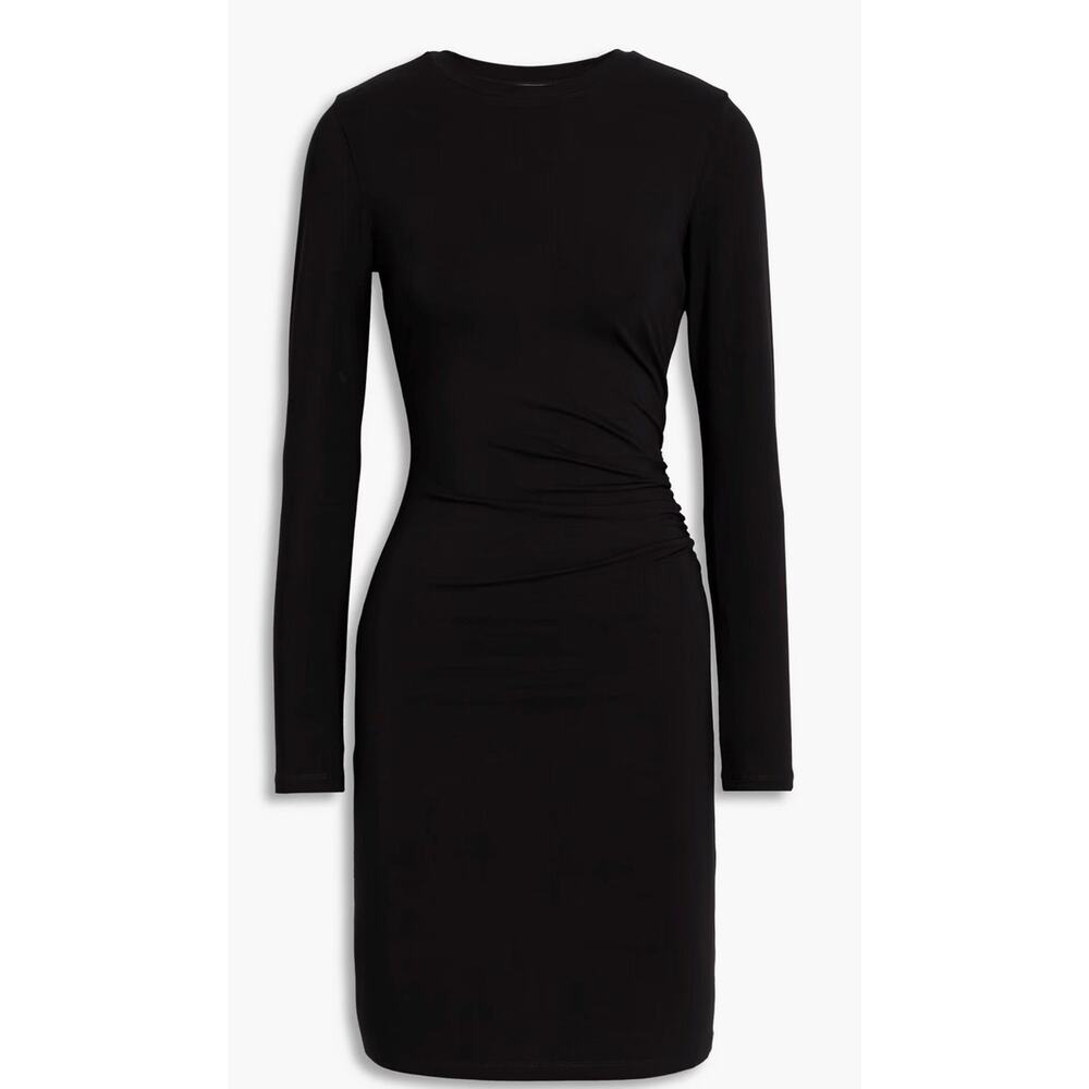 Vince Black Ruched Midi Sheath Dress Long Sleeve - Lg - NWT